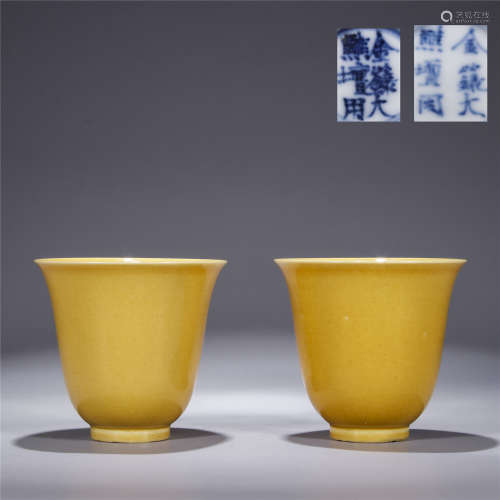 A pair of yellow glaze porcelain cups