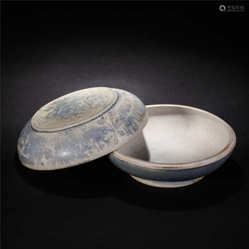 Master Liang Tongshu customized azure glaze carving porcelain cover box