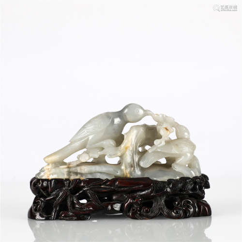 Qing Dynasty, he tian jade carving ornament with base