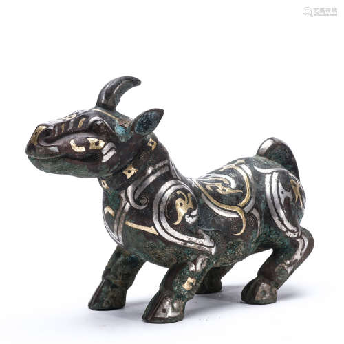 Bronze and gold silver dragon pattern rhino statue