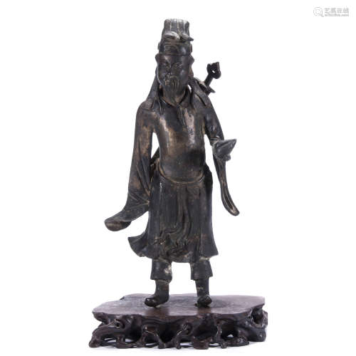 Ming Dynasty, partly gilt copper statue of Lv Dong bin