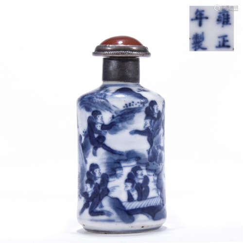 Qing Dynasy, YONG ZHENG mark, blue and white snuff bottle