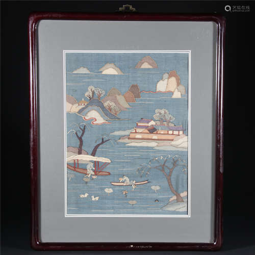 A set of 4 pieces silk embroidery of lanscape and figure