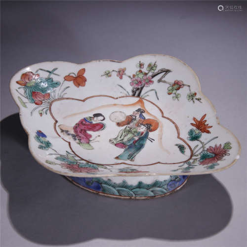 Qing Dynasty, Famille rose famille rose porcelain high feet plate