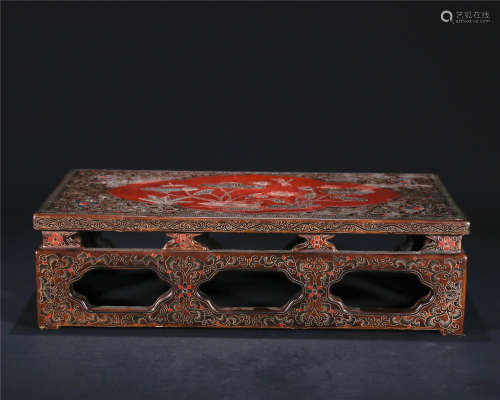 Qing Dynasty, QIAN LONG, filled lacquer carved lotus and birds table