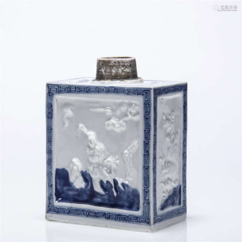 Blue and white square porcelain tea canister