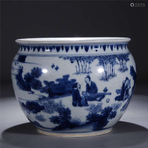 Ming Dynasty, CHONG ZHENG, blue and white figure and story pattern porcelain jar