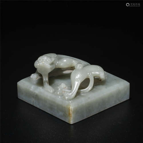 White jade hollow-out carving seal