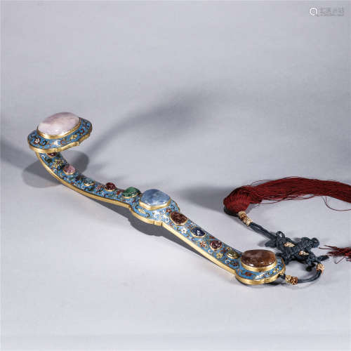 Qing Dynasty, QIAN LONG, Copper enamel flower pattern inlaid jewlery RU YI