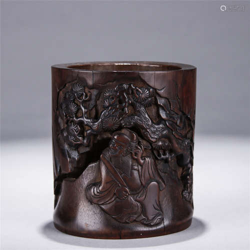 Bamboo carved Zhong Kui brush pot