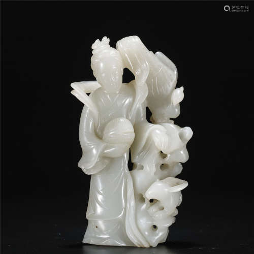 White jade carving of fairy ornament