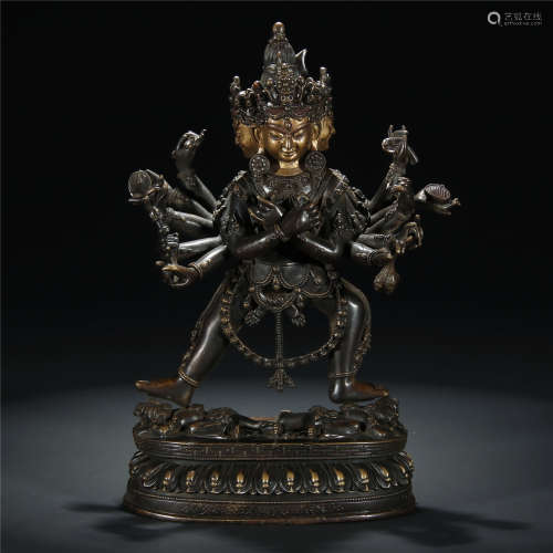 Partly gilt bronze statue of Chakrasamvara buddha