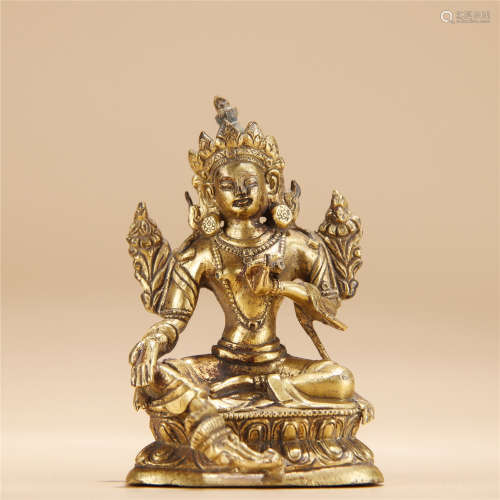 Bronze gilt statue of Green Tara buddha