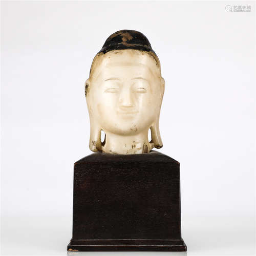 White marble Buddha head (with base)