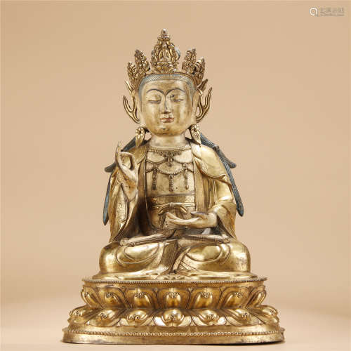 Bronze gilt seated statue of GUAN YIN buddha