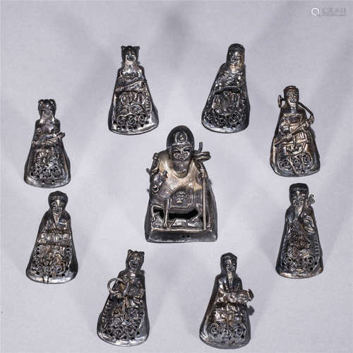 A set of silver gilt hat Insignias statue of celebrates the life of the eight immortals