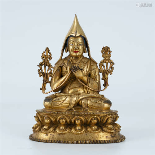 Ming Dynasy, Bronze gilt seated statue of Tsongkhapa buddha