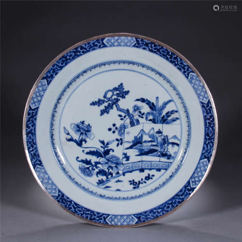 Large plate with blue and white flower screen