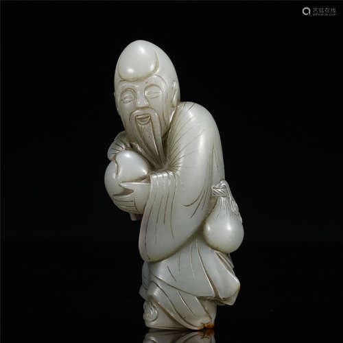 White jade caring statue of Longevity Buddha