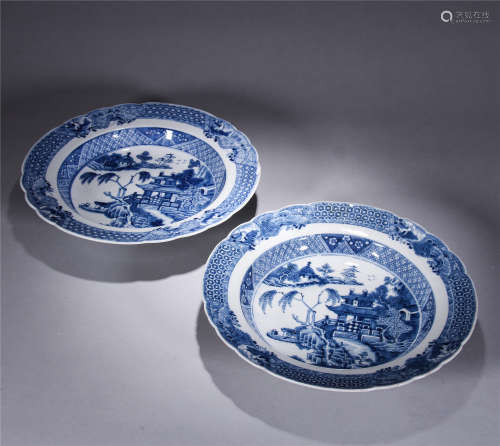 A pair of blue and white porcelain plate