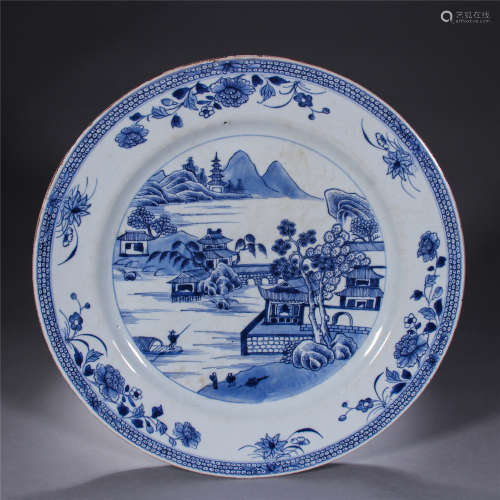 Large blue and white porcelain plate