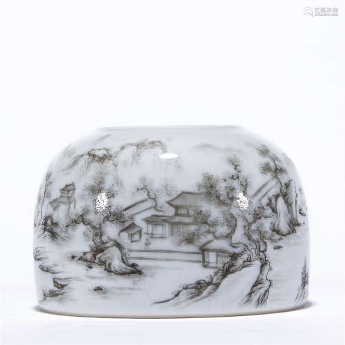 Qing Dynasty, QIAN LONG, brown glaze landscape and figure pattern water pan