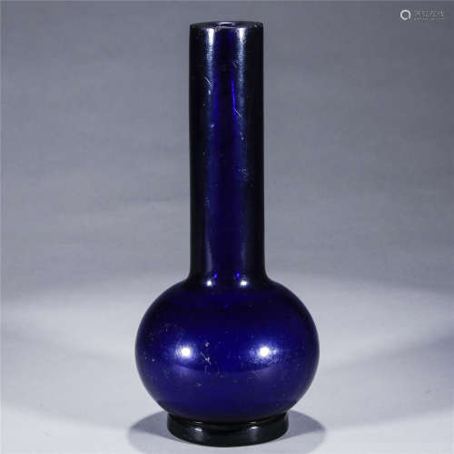 Sapphire blue long neck porcelain vase
