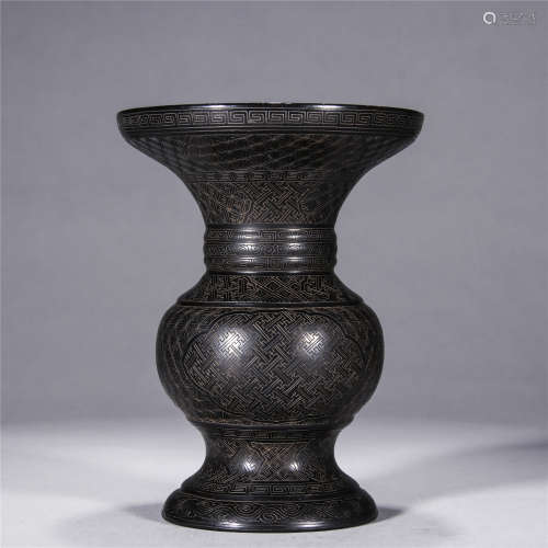 Copper filled lacquer carving vase