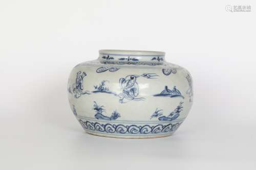 16th Century Blue and White Figure Jar