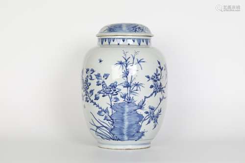 17th century blue and white lotus seed jar