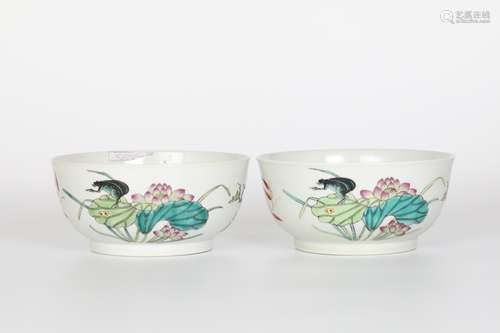 Daoguang pastel grass and insect bowls A pair