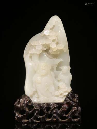 HETIAN WHITE JADE CARVED 'ELDER AND ATTENDANT' FIGURAL GROUP