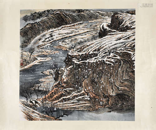 ZHANG DING: INK AND COLOR ON PAPER PAINTING