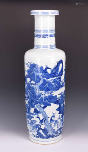 BLUE AND WHITE 'DEER' ROULEAU VASE