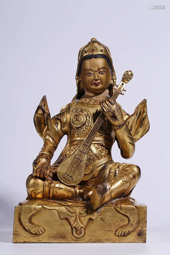 GILT BRONZE CAST AND CARVED 'SARASVATI' SEATED FIGURE