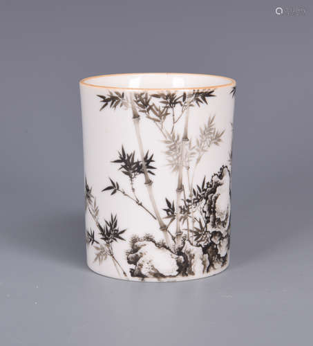 GRISAILLE PAINTED 'BAMBOO' BRUSH POT