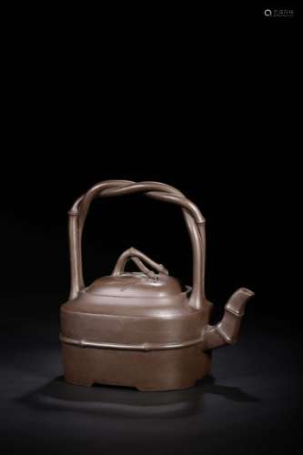 YIXING ZISHA 'BAMBOO' TEAPOT WITH LIFTING HANDLE