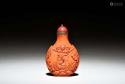 ORANGE GLASS CARVED SNUFF BOTTLE