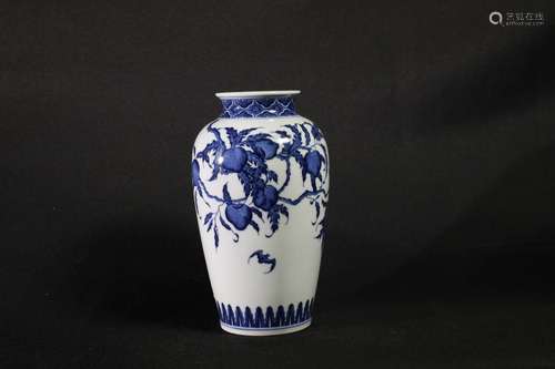 BLUE AND WHITE 'BATS AND PEACHES' VASE