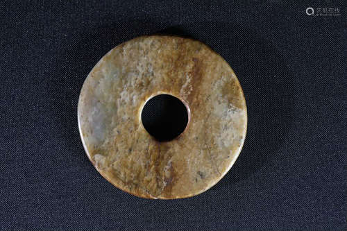 QIJIA CULTURE ARCHAIC JADE CARVED DISC, BI