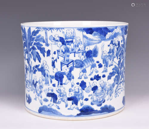 BLUE AND WHITE 'CHILDREN' BRUSH POT