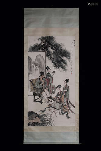 FU BAOSHI: INK AND COLOR ON PAPER PAINTING 'MUSICIANS'