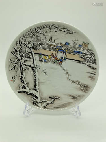 SNOW AND CITY LANDSCAPE SCENERY PLATE