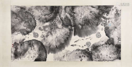 YUAN YUNFU: INK ON PAPER 'POND' PAINTING