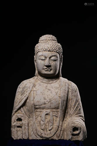 QING STONE CARVED 'SHAKYAMUNI' BUST FIGURE