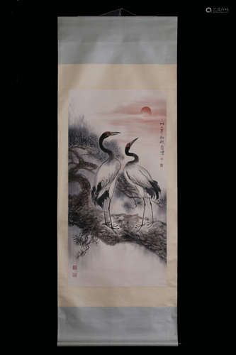 XU BEIHONG: INK AND COLOR ON PAPER PAINTING 'CRANES'