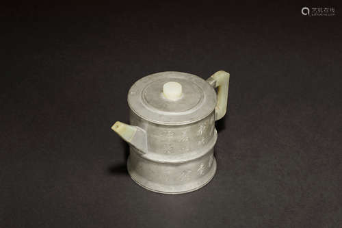 YIXING ZISHA PEWTER AND JADE TEAPOT