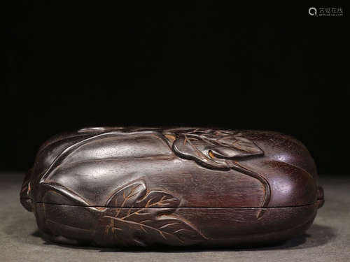 ZITAN WOOD CARVED 'FRUITS' BOX WITH COVER