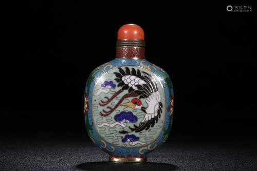 CLOISONNE ENAMELED 'CRANE' SNUFF BOTTLE