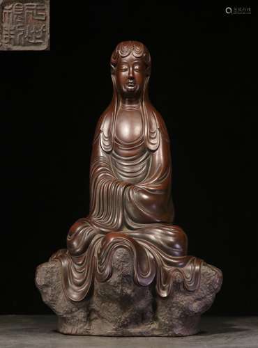 SHIWAN WARE CARVED 'GUANYIN' SEATED FIGURE